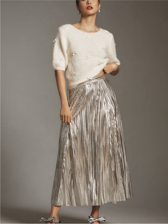 Anthropologie Dresses & Skirts - Anthropologie Metallic Pleated Maxi Skirt in Silver size Medium